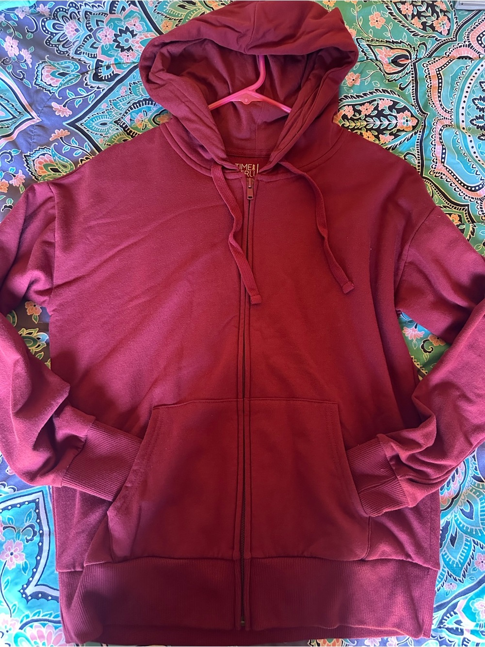 Time and Tru Women's Full-Zip Hoodie Jacket in Burgundy
